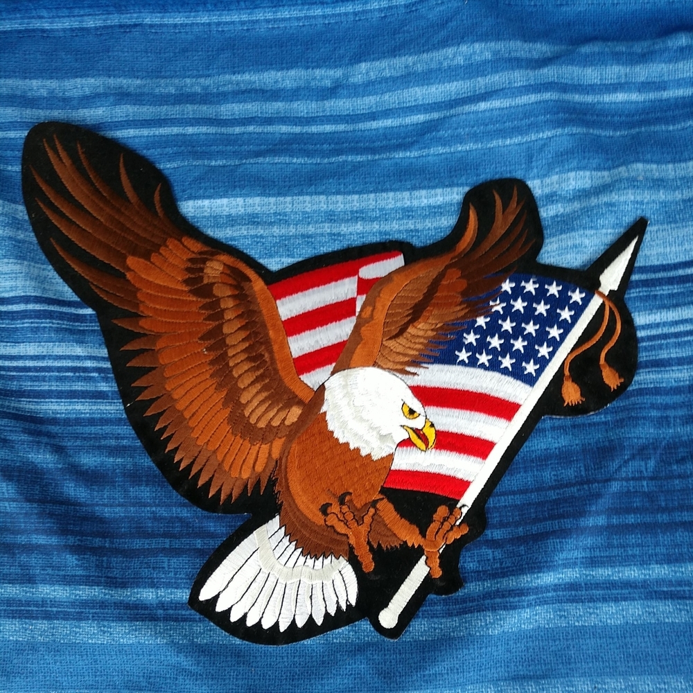 🦅🏍️🆕Large EAGLE BIKER IRON or SEW ON PATCH Jacket/Vest 14" Wide X 11"